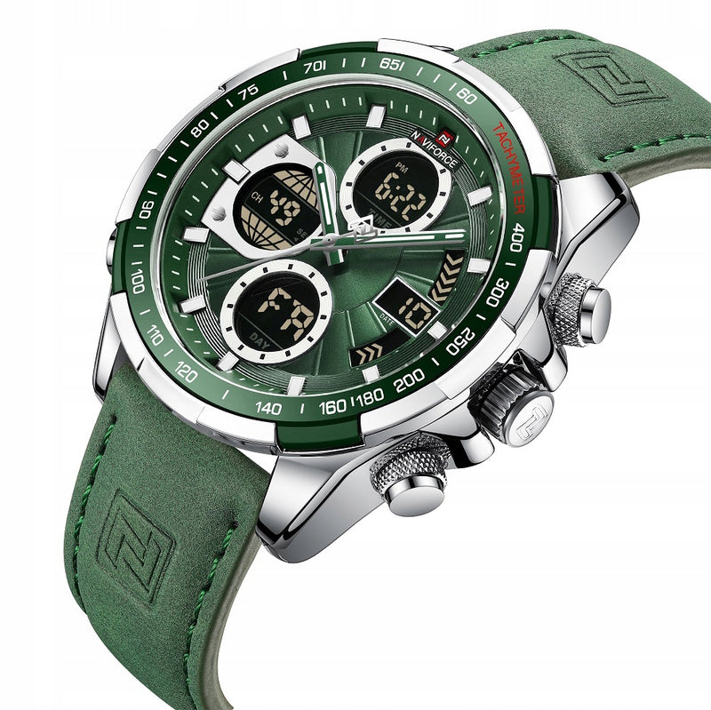 Relógio Masculino Esportivo Pulseira de Couro Naviforce Green Patton