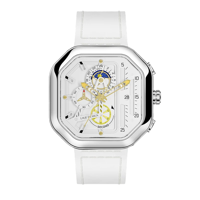 Relógio Masculino de Luxo Johnny Boss Pure White Pulseira de Couro