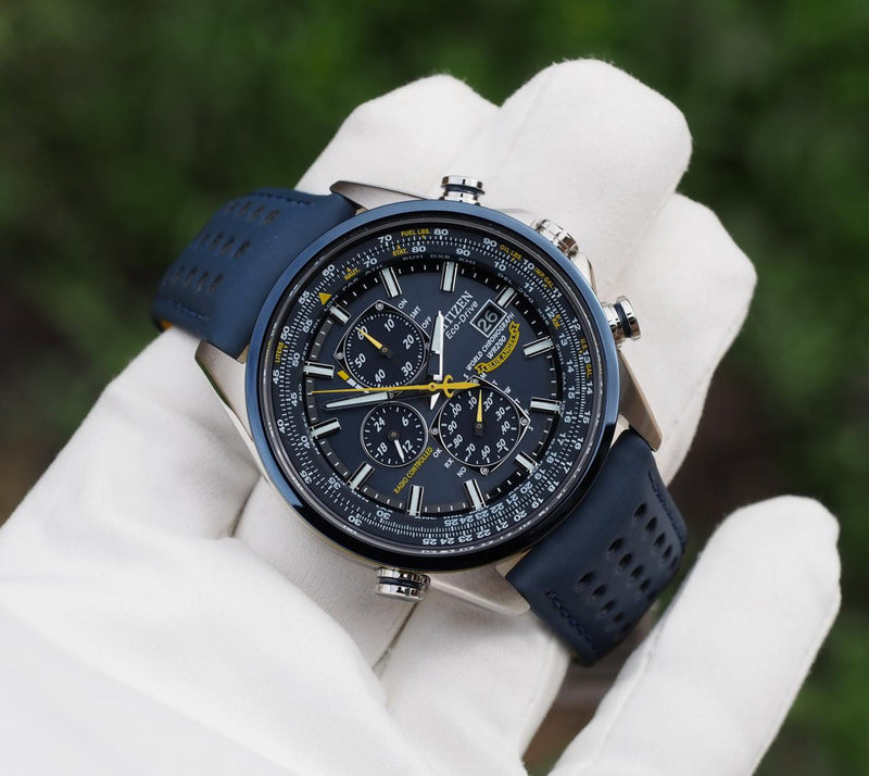 Relógio Clássico Masculino Cronográfo Pulseira de Couro Citizen Blue Angels - (Última Oportunidade)