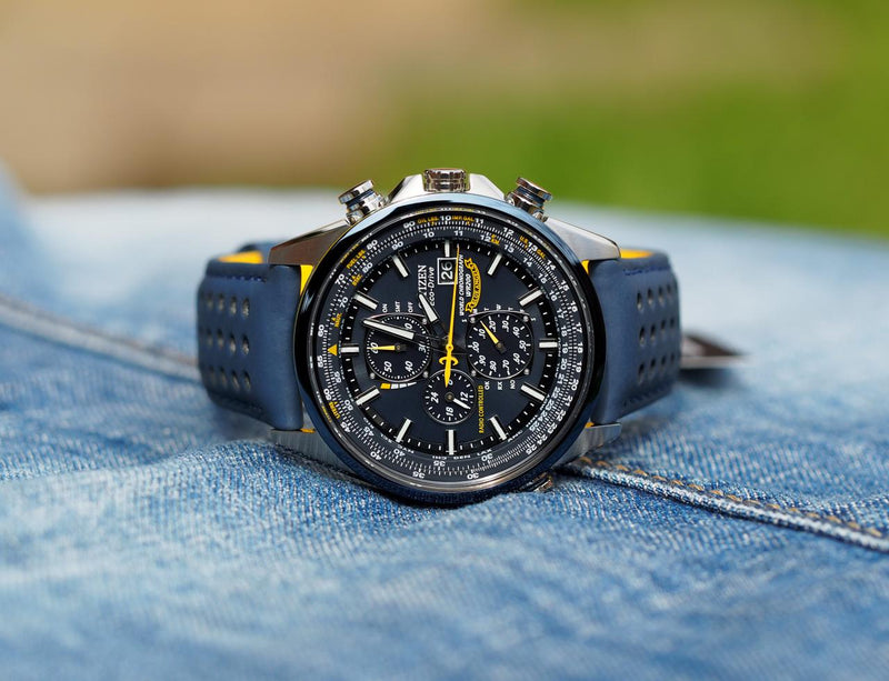 Relógio Clássico Masculino Cronográfo Pulseira de Couro Citizen Blue Angels - (Última Oportunidade)