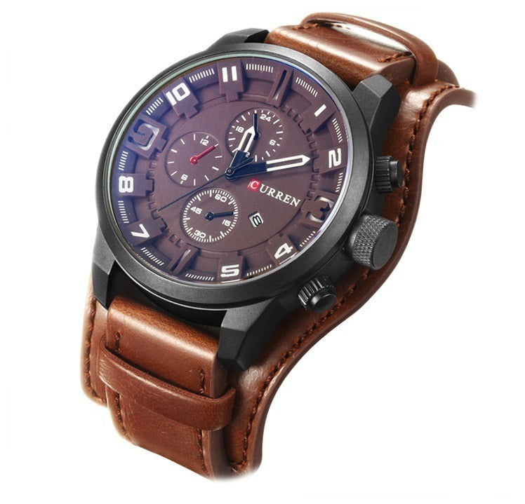 Relógio Casual Masculino Pulseira de Couro Curren Leather Coffe