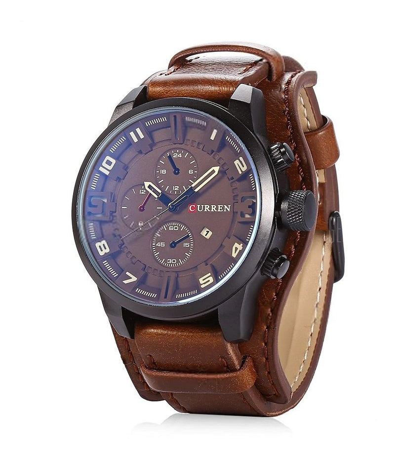 Relógio Casual Masculino Pulseira de Couro Curren Leather Coffe