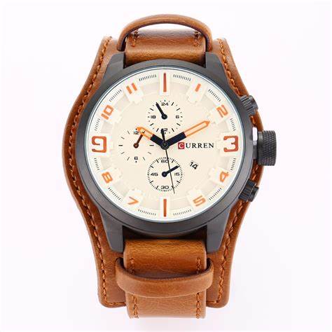 Relógio Casual Masculino Pulseira de Couro Curren Leather White