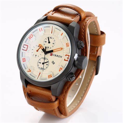 Relógio Casual Masculino Pulseira de Couro Curren Leather White