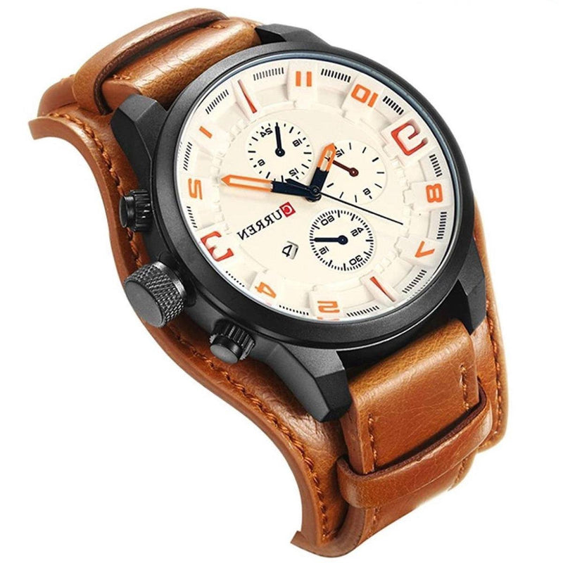 Relógio Casual Masculino Pulseira de Couro Curren Leather White