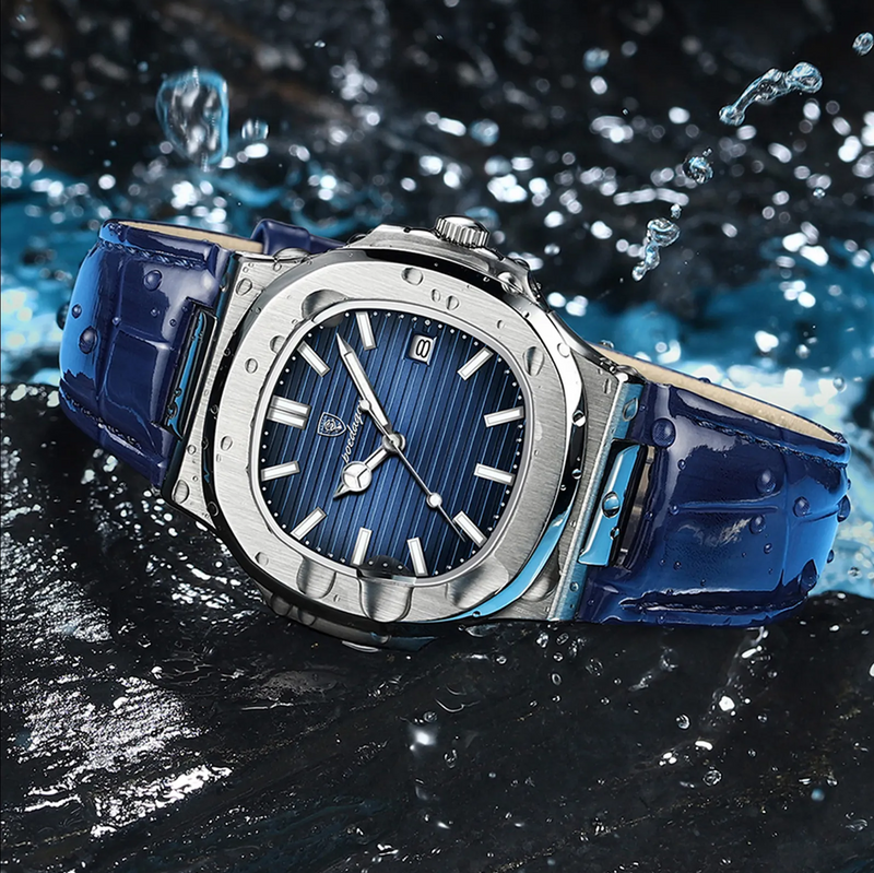 Relógio Masculino de Luxo Pulseira de Couro Poedagar Blue Panther