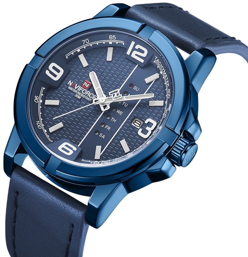 Relógio Casual Masculino Pulseira de Couro Naviforce Pioneer All Blue