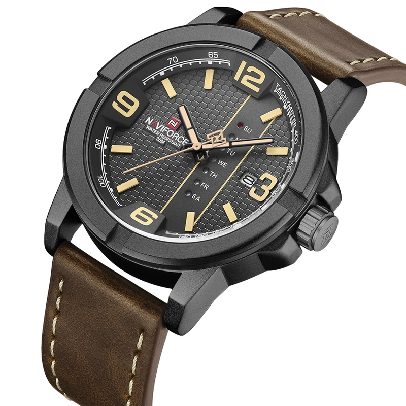 Relógio Casual Masculino Pulseira de Couro Naviforce Pioneer Brown