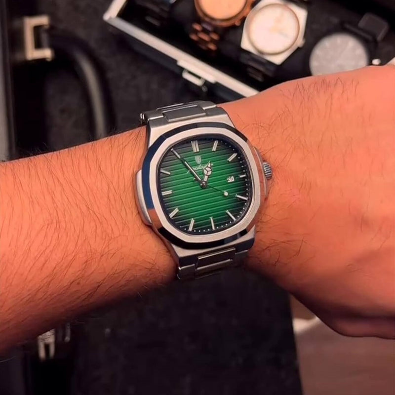 Relógio Masculino de Luxo Pulseira de Aço Poedagar Green Panther