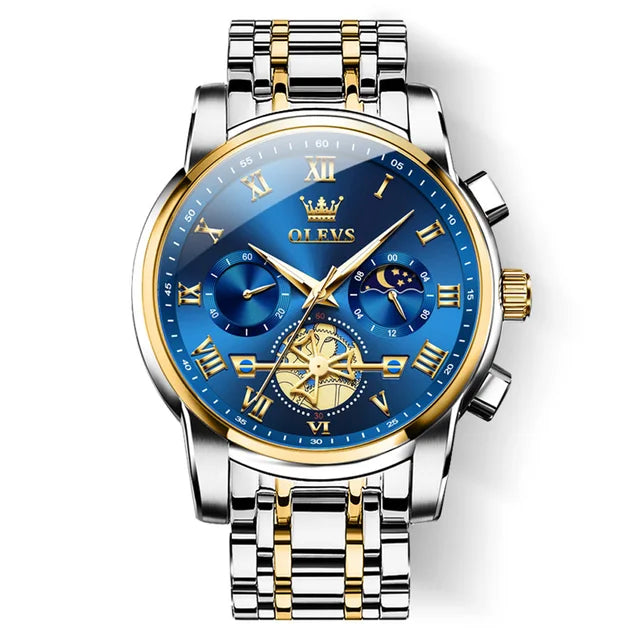 Relógio Masculino de Luxo Olevs Gentleman Golden Blue