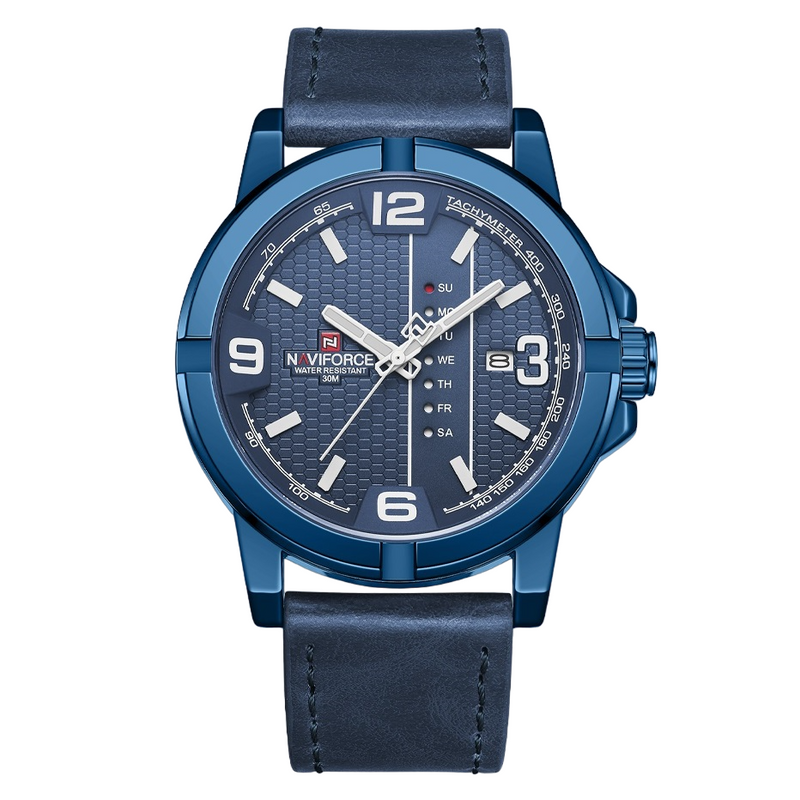 Relógio Casual Masculino Pulseira de Couro Naviforce Pioneer All Blue