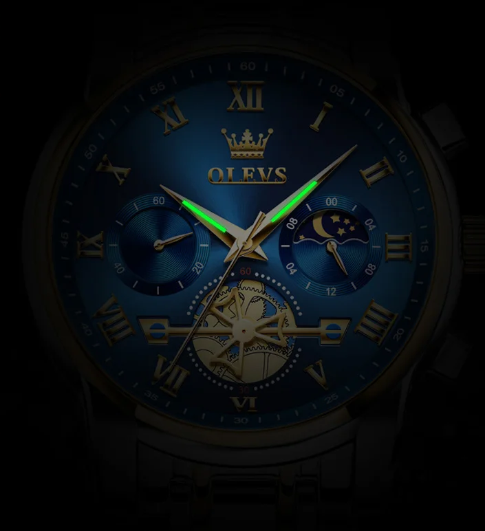 Relógio Masculino de Luxo Olevs Gentleman Golden Blue