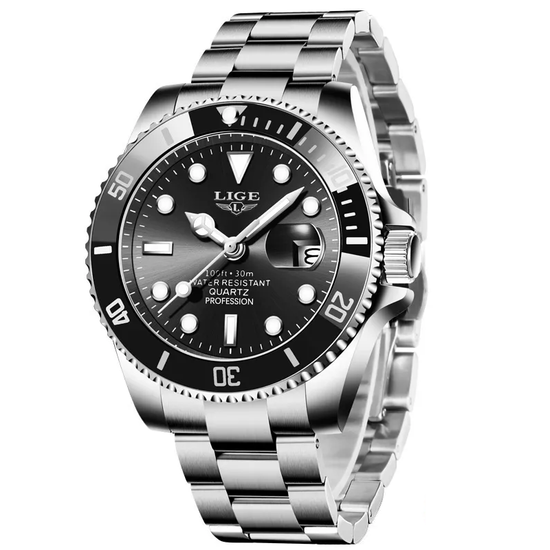 Relógio Masculino de Luxo Lige Black Submariner