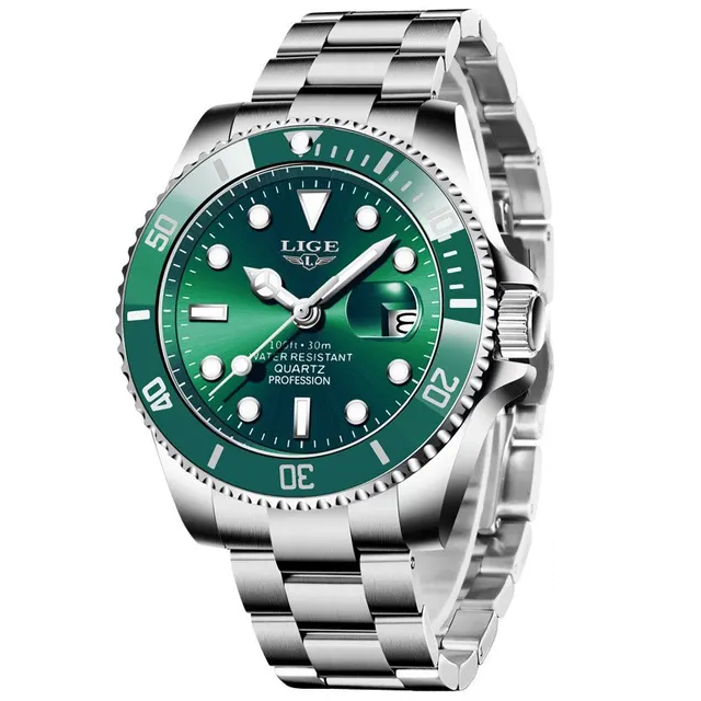 Relógio Masculino de Luxo Lige Green Submariner