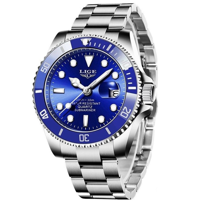 Relógio Masculino de Luxo Lige Blue Submariner