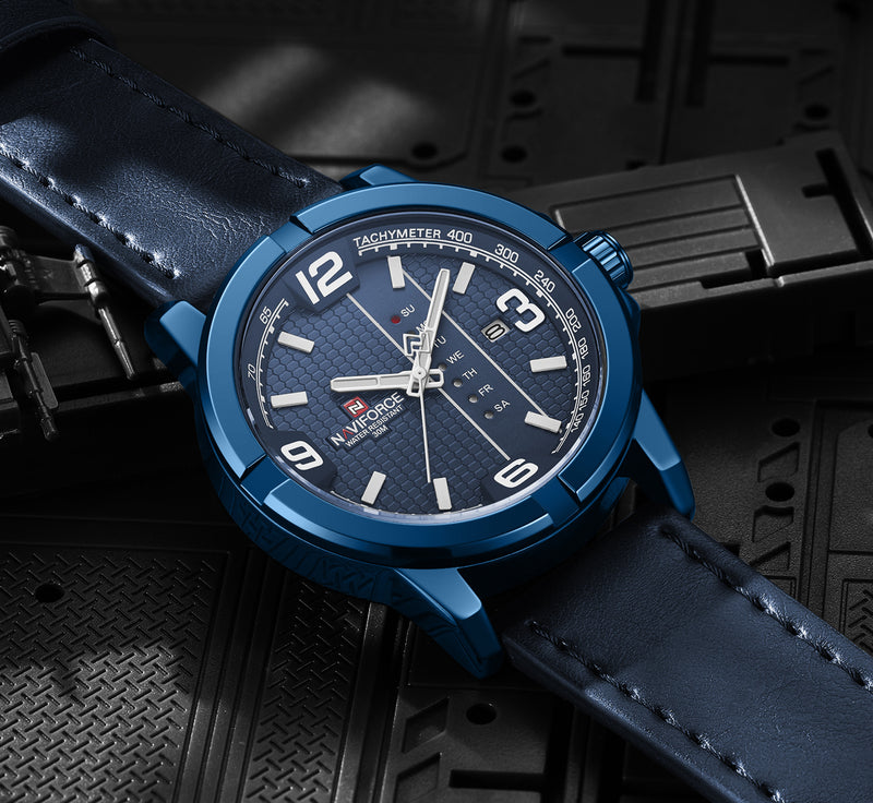 Relógio Casual Masculino Pulseira de Couro Naviforce Pioneer All Blue