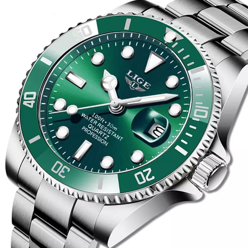 Relógio Masculino de Luxo Lige Green Submariner