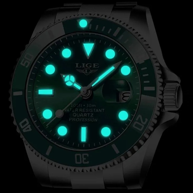 Relógio Masculino de Luxo Lige Green Submariner