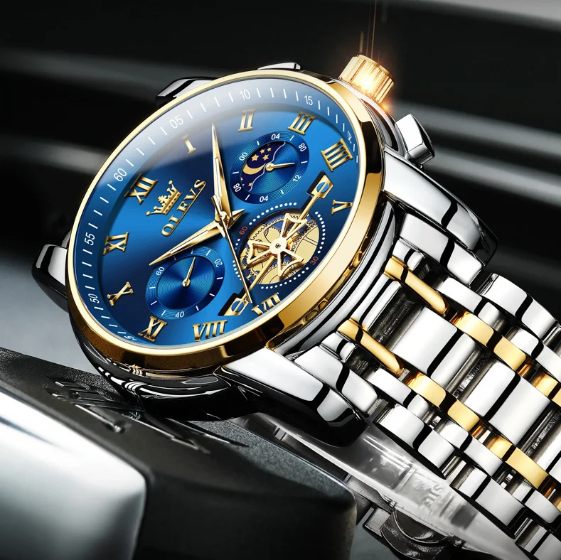 Relógio Masculino de Luxo Olevs Gentleman Golden Blue