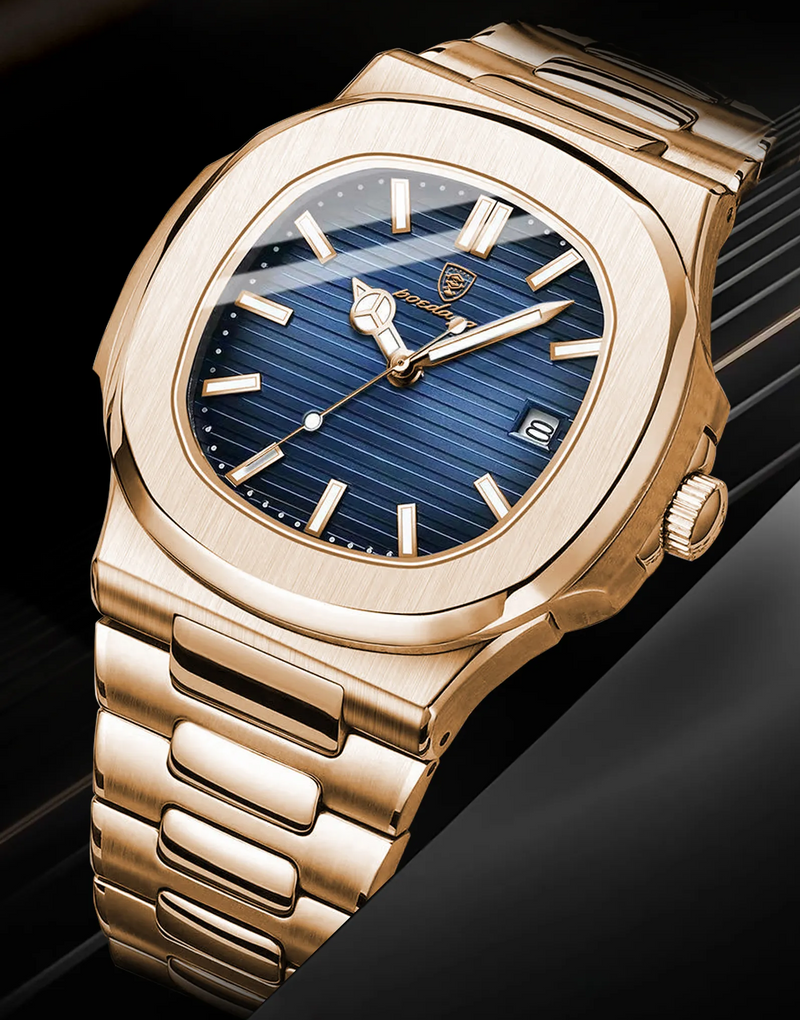 Relógio Masculino de Luxo Pulseira de Aço Poedagar Gold Panther