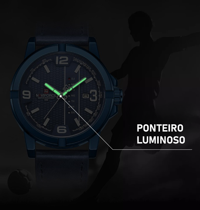 Relógio Casual Masculino Pulseira de Couro Naviforce Pioneer All Blue