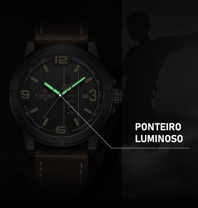 Relógio Casual Masculino Pulseira de Couro Naviforce Pioneer Brown