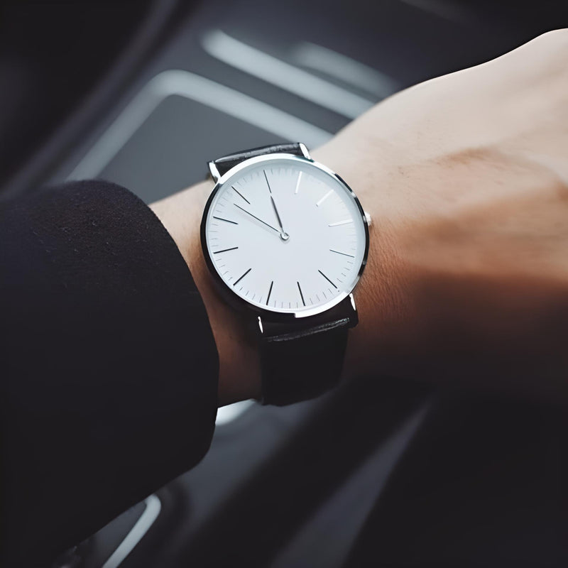 Relógio Minimalista Preto e Branco Pulseira de Couro Murrey 40mm