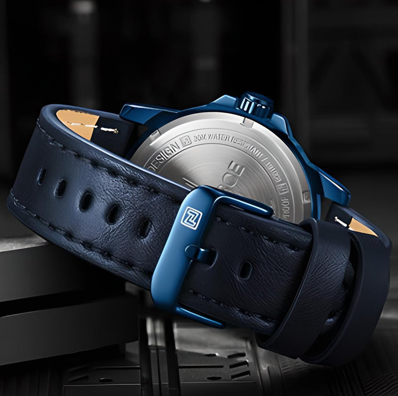 Relógio Casual Masculino Pulseira de Couro Naviforce Pioneer All Blue